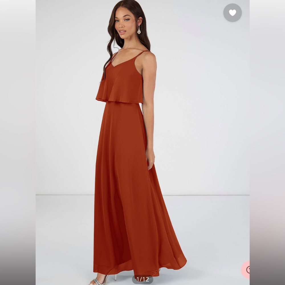 Azazie Rust Red Spaghetti-Strap Layered Maxi Dress